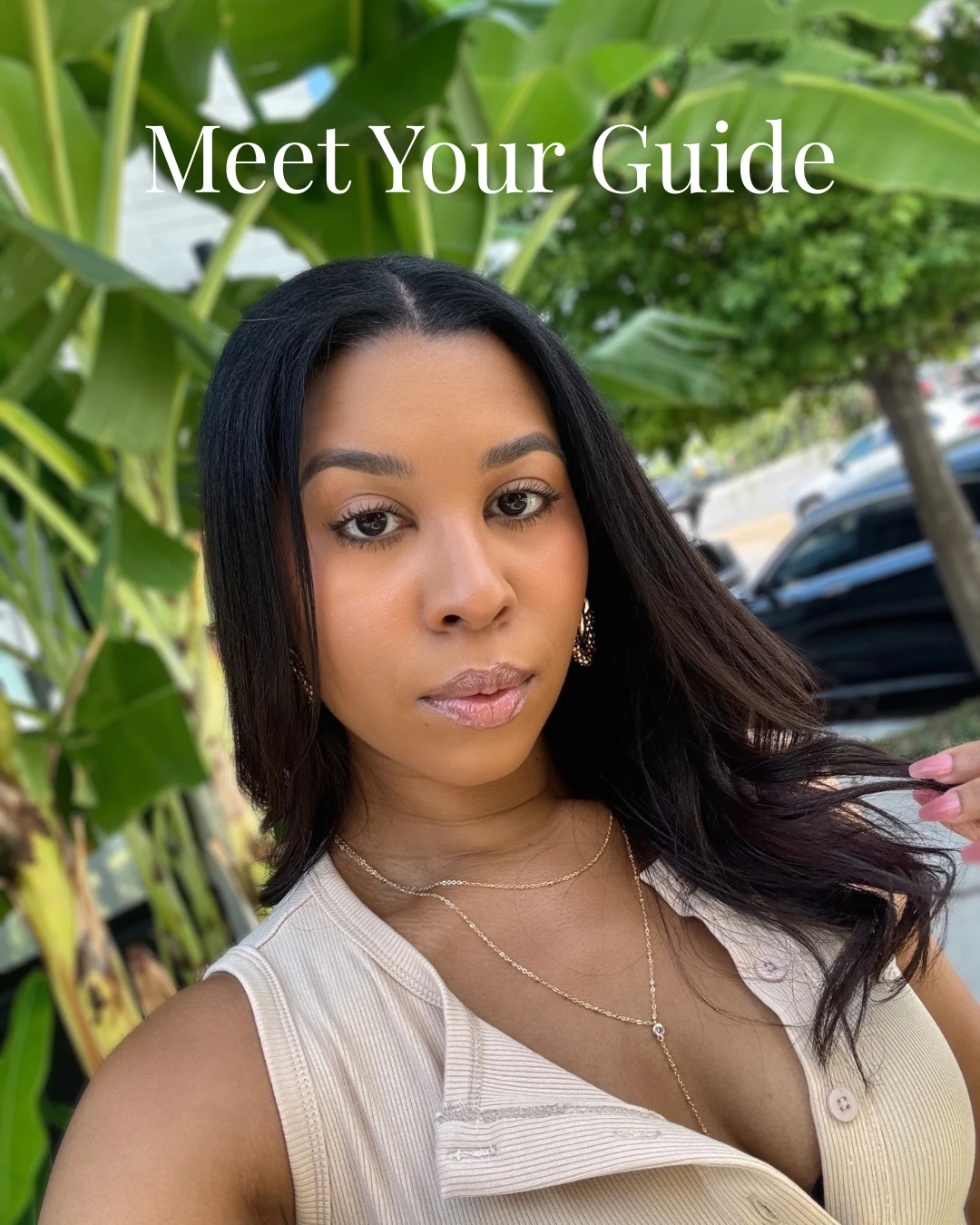 Portrait of Indya under the words Meet Your Guide